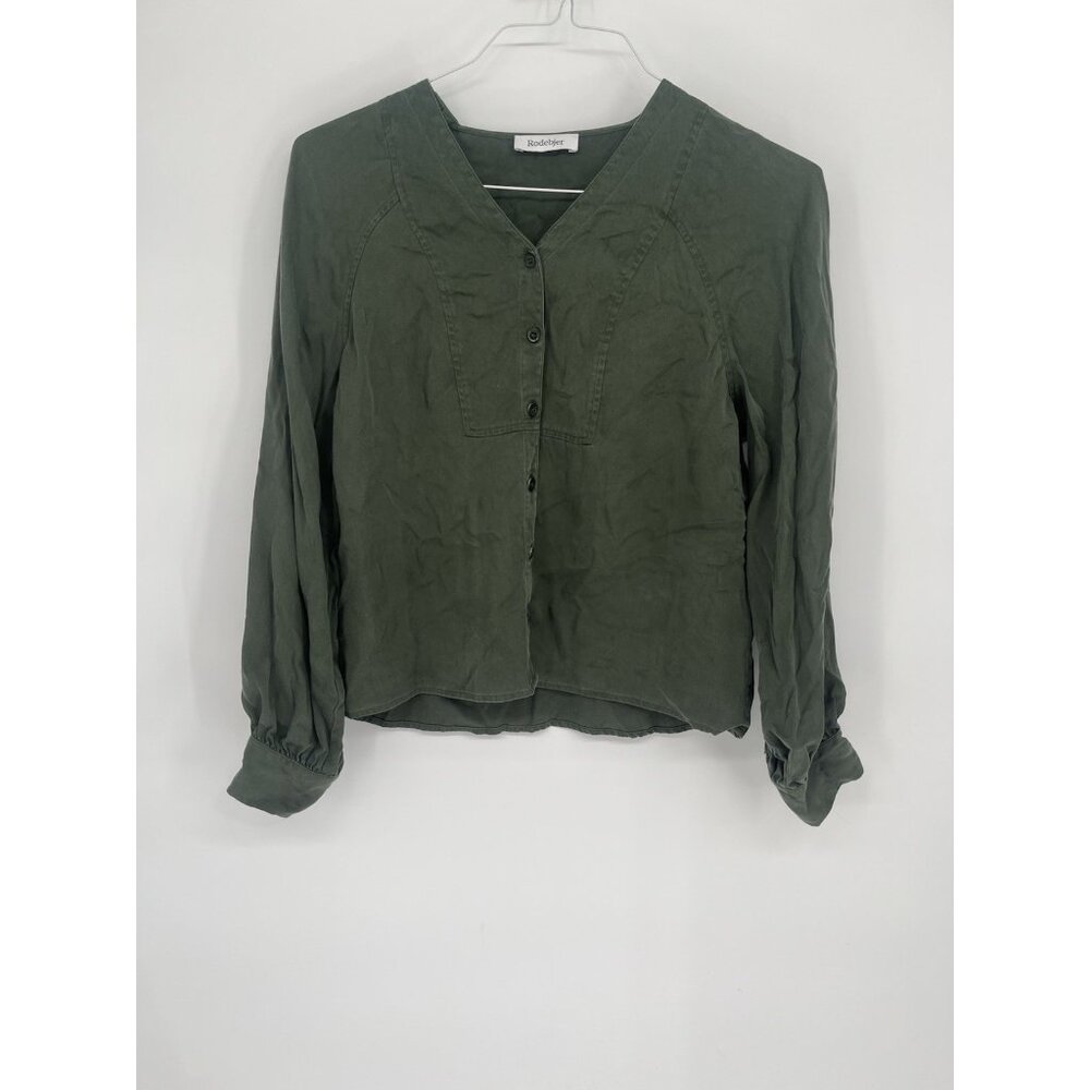 Rodebjer Green Button Down Top Size Small with sleeve detailing‎